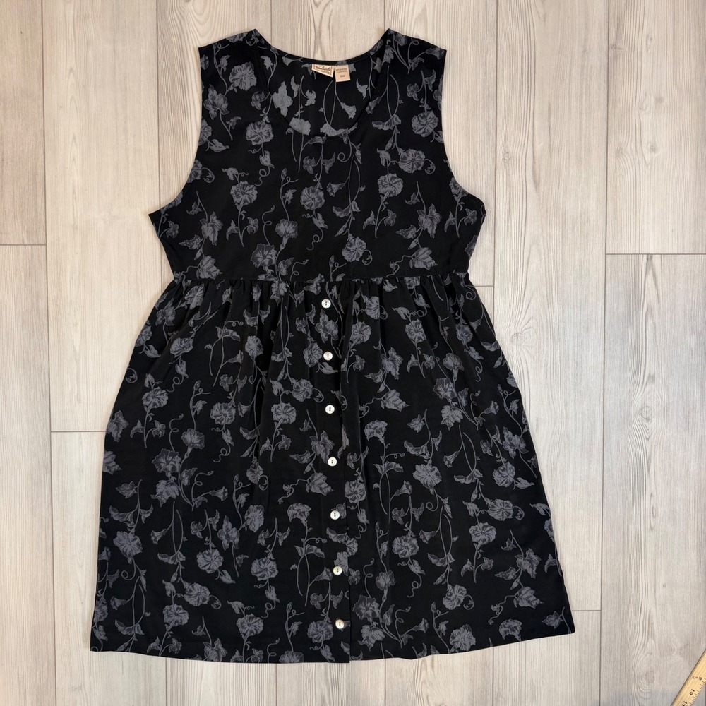 Woolrich Vintage Black Floral Sleeveless Button Front Midi Dress Xl 5962